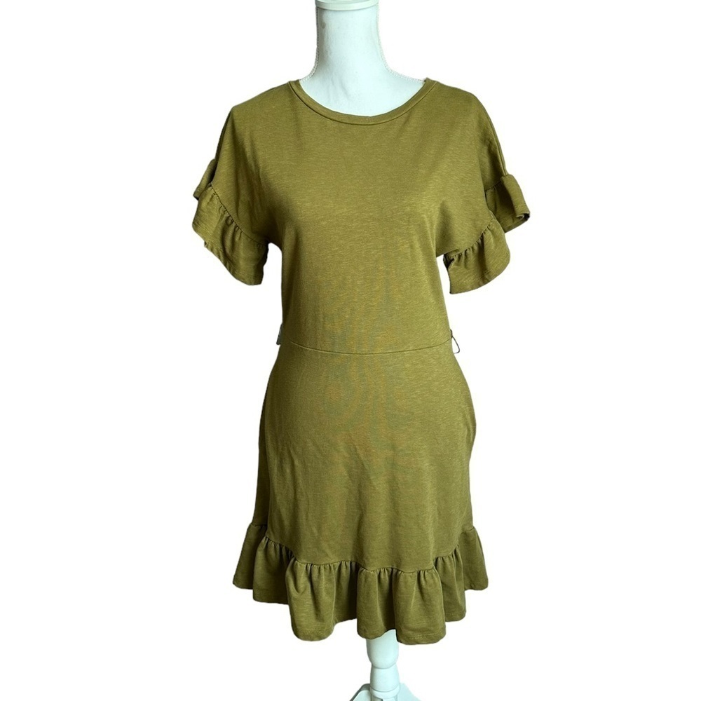 H&M Olive Green Ruffle Sleeve Hem Dress Size 6